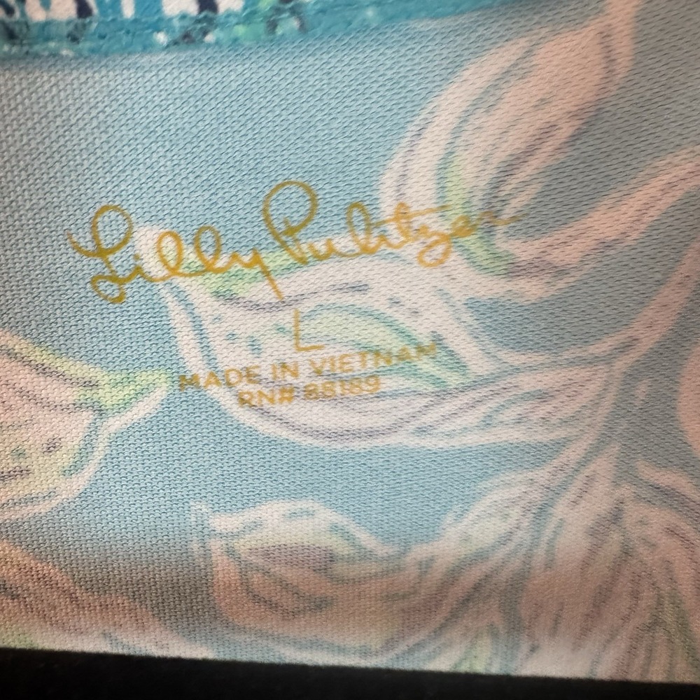 Lilly Pulitzer Nadine Shirtdress Women Sz L Blue Green Floral Animal Split Neck - Picture 3 of 7